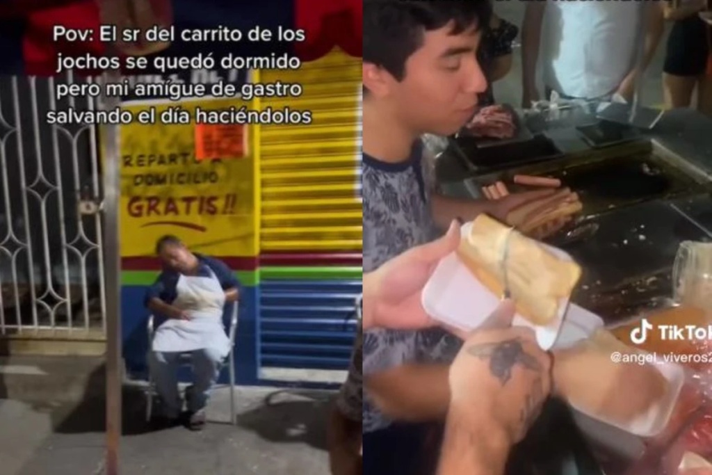 Vendedor de hot dogs se queda dormido y jóvenes le ayudan a atender el puesto; video se viraliza en TikTok