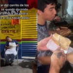 Vendedor de hot dogs se queda dormido y jóvenes le ayudan a atender el puesto; video se viraliza en TikTok