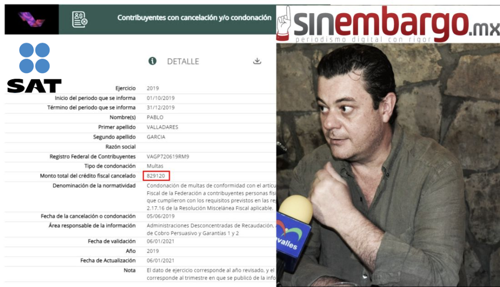 SAT CONDONA MILLONES A PABLO VALLADARES DUEÑO DE «SIN EMBARGO»