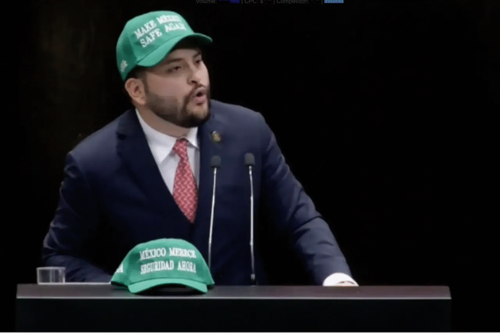 Con gorra estilo Trump en tribuna, priista llama “morenarcos” a legisladores oficialistas